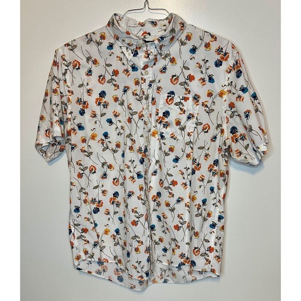 Land’s End Men’s Floral Cotton Button Down Short Sleeve Shirt Sz L 16-16  1/2
